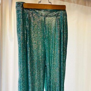 Ranna Gill Turquoise Wide-legged Sequin Pants